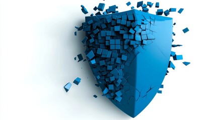 Obraz premium Blue Shield Made of Data Blocks in Vector Style