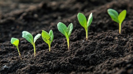 Young seedlings emerging from fertile soil representing the concept of ecology