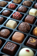 An assortment of assorted chocolates in a box