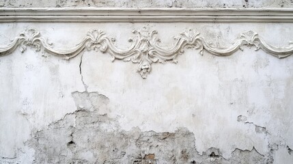 Concrete wall featuring white plaster decoration highlighting a designated area with space for written content