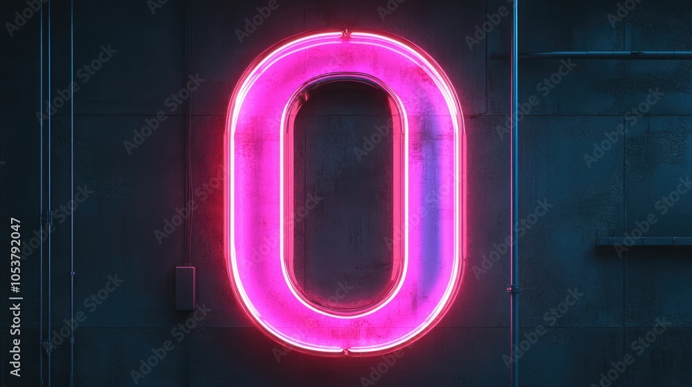 Poster neon sign displaying the number zero against a dark backdrop