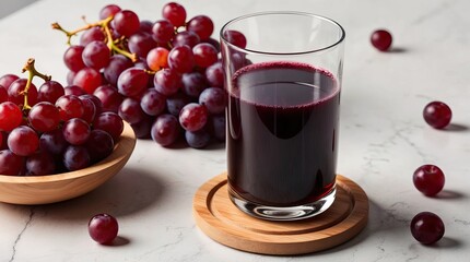 Fresh Grape Juice with Bunches of Red Grapes 