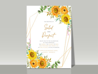 Naklejka premium hand painted of sunflowers wedding invitation card set