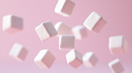 Floating marshmallows on a plain white background