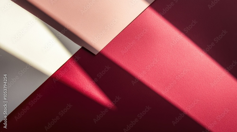 Poster abstract composition of white and red wine colored paper with geometric shapes featuring minimalist 