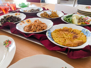 A collection of foods served on the Kalimantan dinner table
