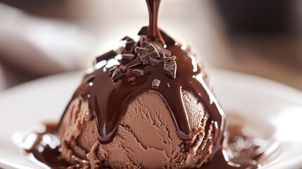 Indulgent chocolate ice cream topped with rich chocolate sauce