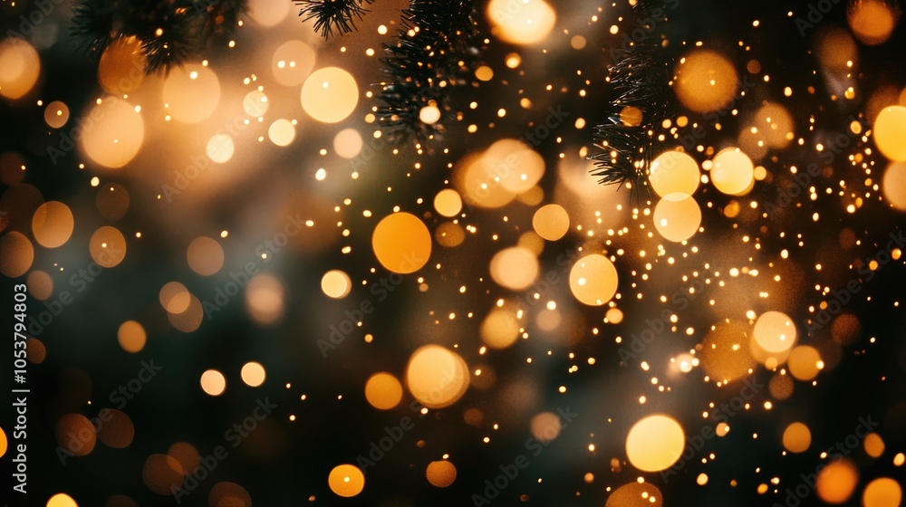 Poster golden bokeh effect on a dark backdrop symbolizing a festive theme