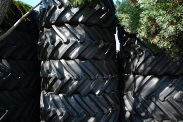 Stacks of large truck tyres