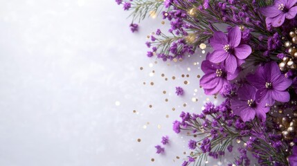 Fototapeta premium Elegant design featuring purple flowers for holiday greeting mockup