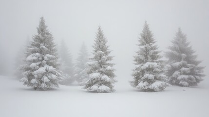 Fototapeta premium Snow draped fir trees in a serene winter landscape