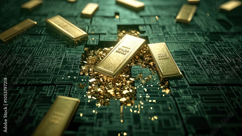 Poster breaking through inflation: 3d gold bars and rising line graph with high luminosity in 32k resolutio