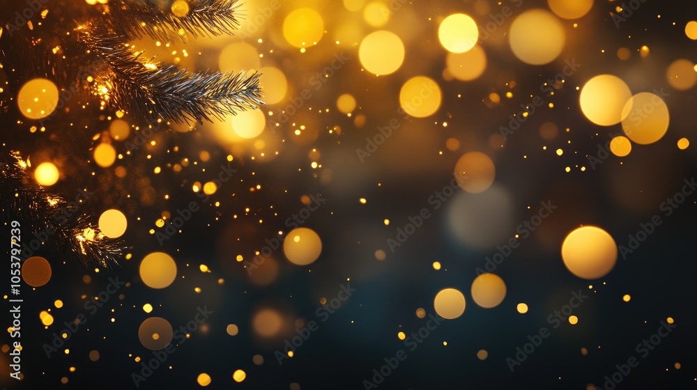 Poster golden bokeh effect on a dark backdrop symbolizing a festive theme