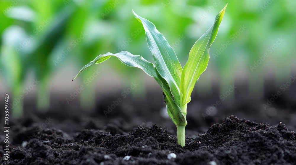 Aufkleber high quality image of an individual corn seedling emerging from soil featuring a clean background fo