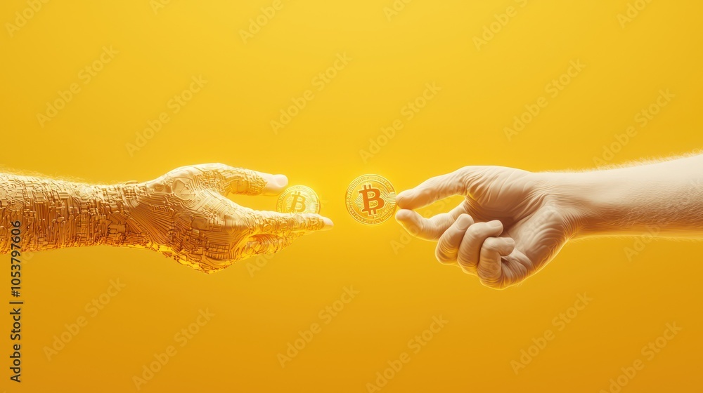 Poster glowing 3d hands exchanging gold coins - inflation increase indicator concept in high luminosity 32k