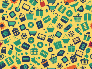 Seamless background with shopping icons vector image