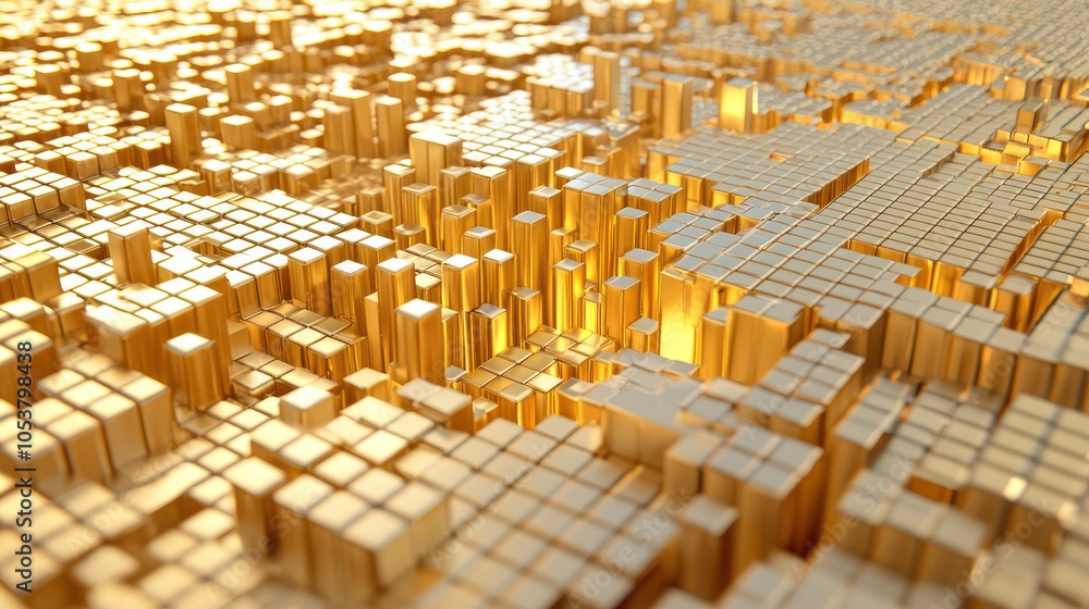 Poster illuminated gold scales tipping in 3d due to inflation with glowing data points - high luminosity an