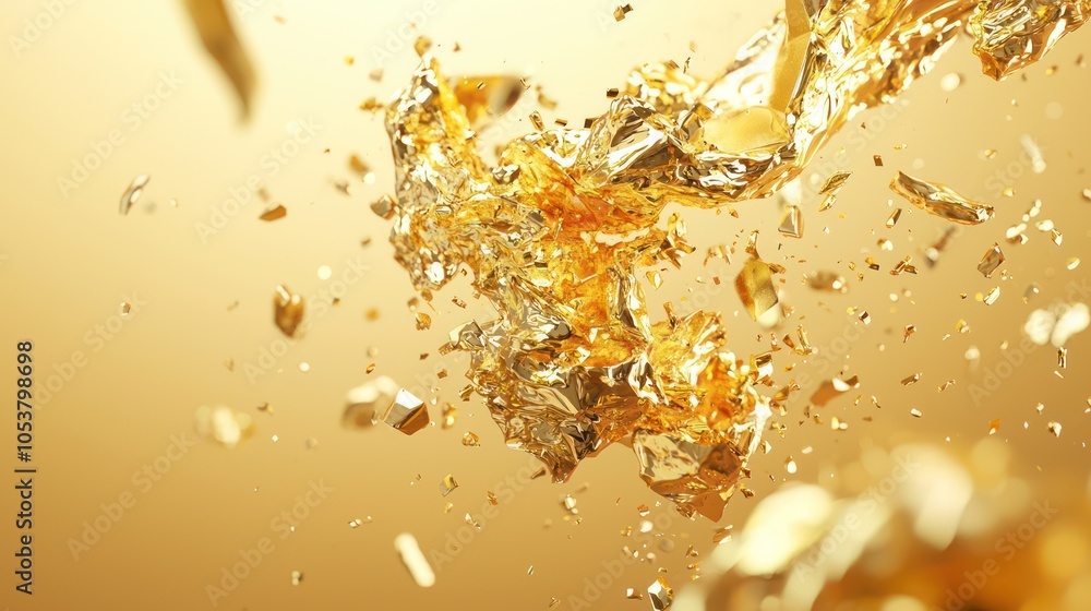 Poster glowing 3d render of abstract digital gold with inflation waves in high luminosity - 32k resolution