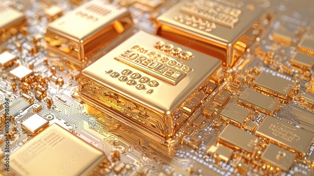 Poster digital financial growth in 3d with glowing graph and gold vault background - high resolution c4d re