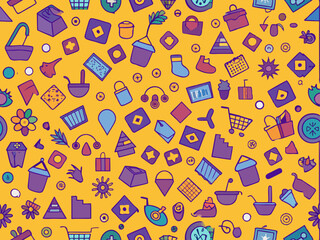 Seamless background with shopping icons vector image