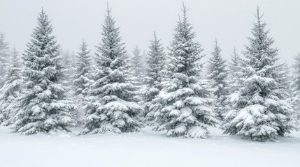 Obraz premium Snow draped fir trees in a serene winter landscape