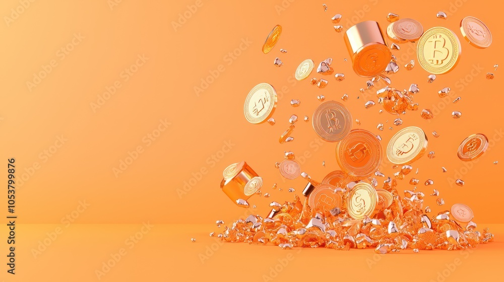 Poster secured gold coins with fluctuating inflation bar in high luminosity 3d style rendered in c4d 32k re