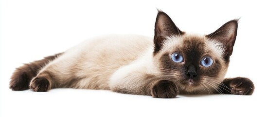 Obraz premium Purebred Cute Siamese Cat Studio Shot Isolated On White Background