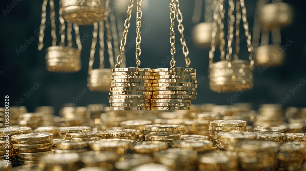 Aufkleber illuminated virtual balance with gold and inflation data in 3d c4d style - high luminosity 32k visua