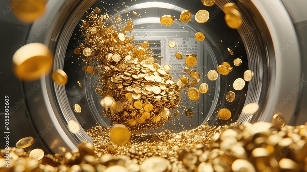 Poster glowing digital safe with gold and inflation metrics in 3d c4d style at high luminosity - 32k resolu