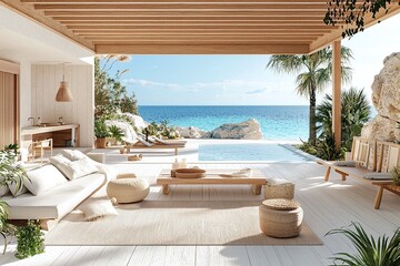 Obraz premium Relaxing Tropical Patio with Ocean View.