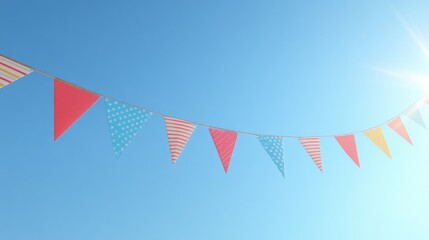 Fototapeta premium Festive bunting displaying a flag against a clear blue sky 3D Render