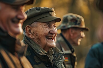 Obraz premium A group of veterans sharing a laugh and camaraderie