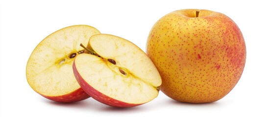 A Whole Flesh Yellow Red Orin Apple Isolated In White Background With Clipping Path