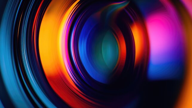 Close up view of a DSLR lens aperture featuring vibrant colored highlights