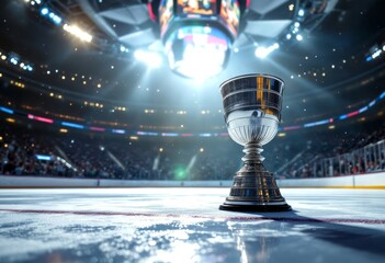 Winter classic ice hockey trophy under stadium lights - iconic sports event