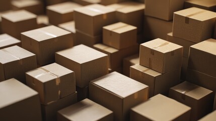 Detailed view of stacked cardboard boxes representing themes of online shopping or relocation