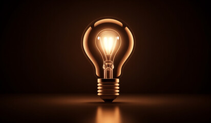 Brown holographic glowing lightbulb with copy space.