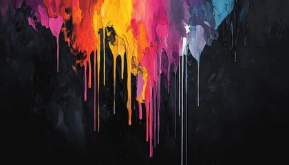 Abstract Dripping Paint on Black Canvas