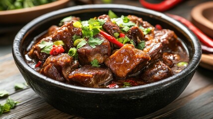 Savory braised meat served in a bowl of Chinese cuisine