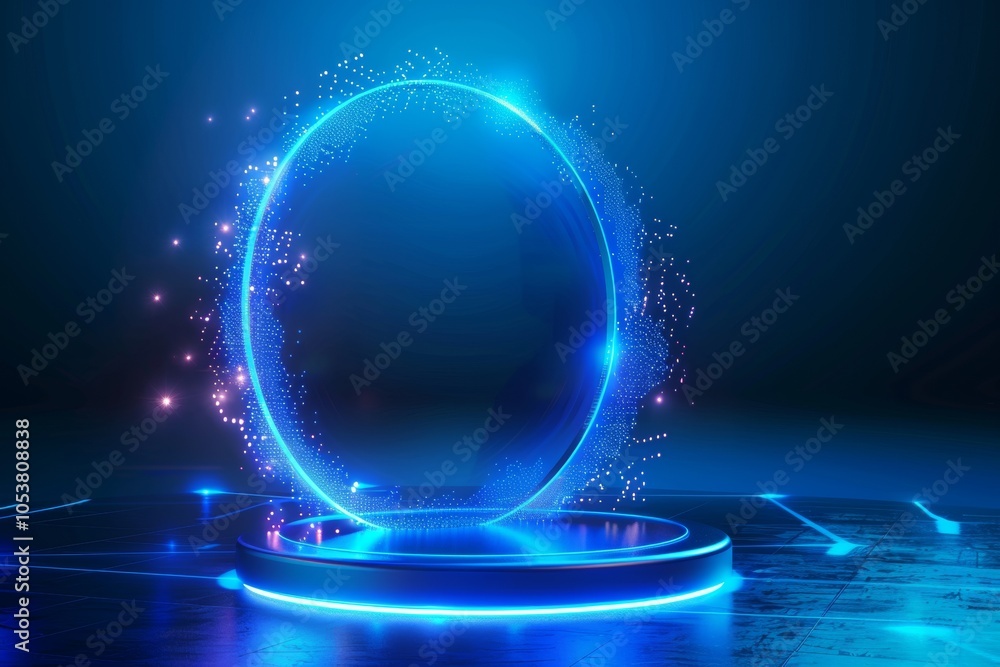 Poster podium light hologram tech technology background portal circle cyberpunk effect digital. game elemen