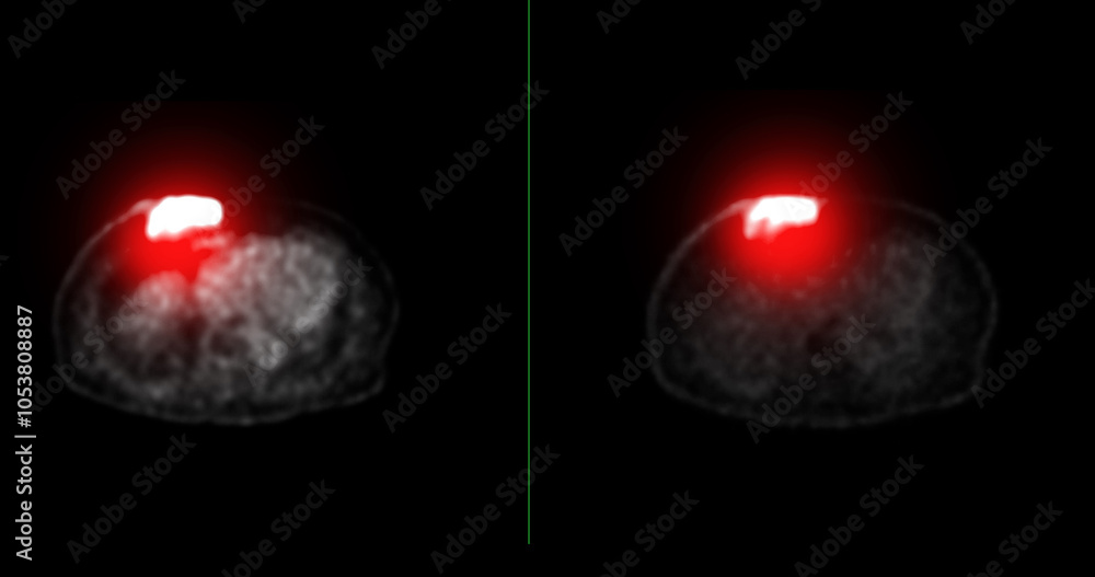 Poster pet scan image displaying whole-body metabolic activity in a side profile view. suitable for medical