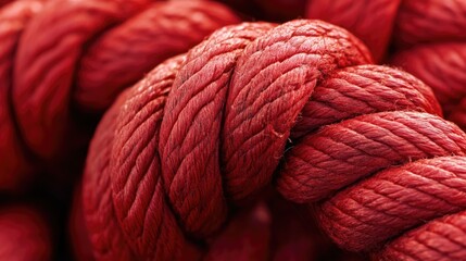 Close up view of a vivid red rope showcasing intricate twists and textures