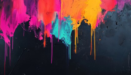 Abstract Dripping Paint with Vibrant Colors on a Dark Background