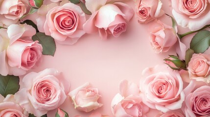 Fototapeta premium Pastel pink roses in a decorative frame Elegant floral arrangement for your creative projects