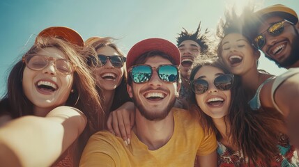 Fototapeta premium Joyful Group of Friends Enjoying a Sunny Day