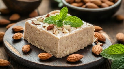 Classic Halva with Almonds and Fresh Mint from the Middle Eastern culinary tradition