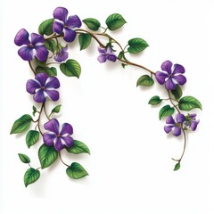 a naturalist illustration of a fancifully curved branch thunbergia with purple flowers