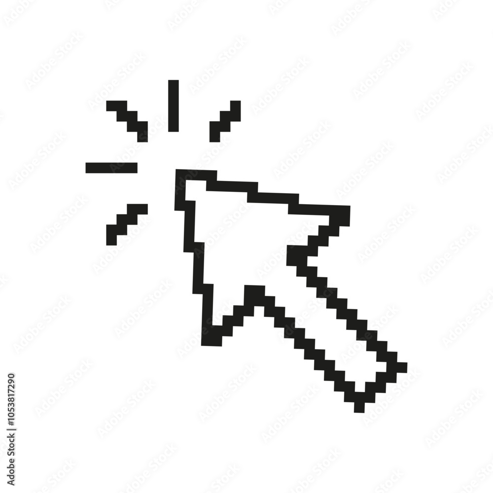 Poster pixelated cursor icon. retro style mouse pointer with clicking effect. clickable arrow design in vin