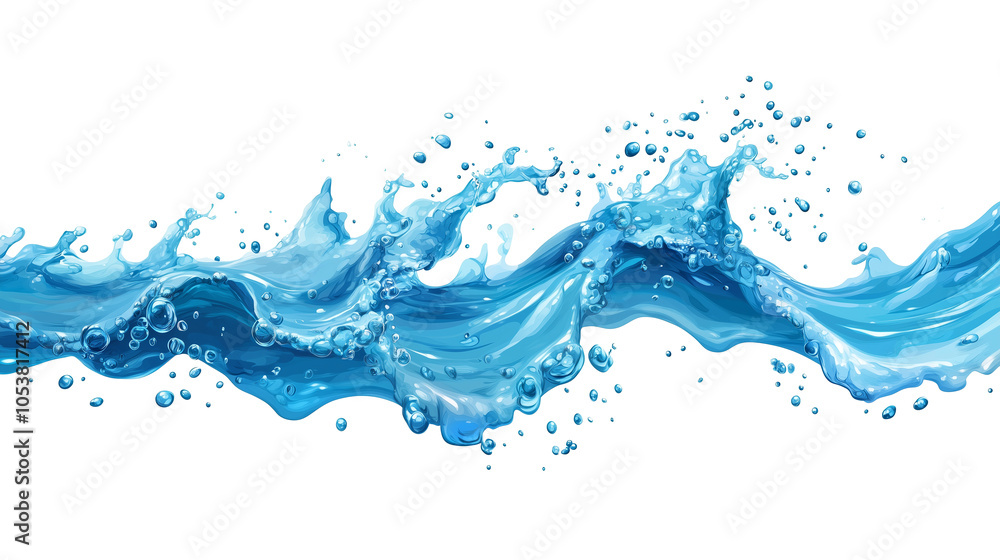 Aufkleber dynamic splash of blue water with air bubbles floating up, creating refreshing and energetic scene. 
