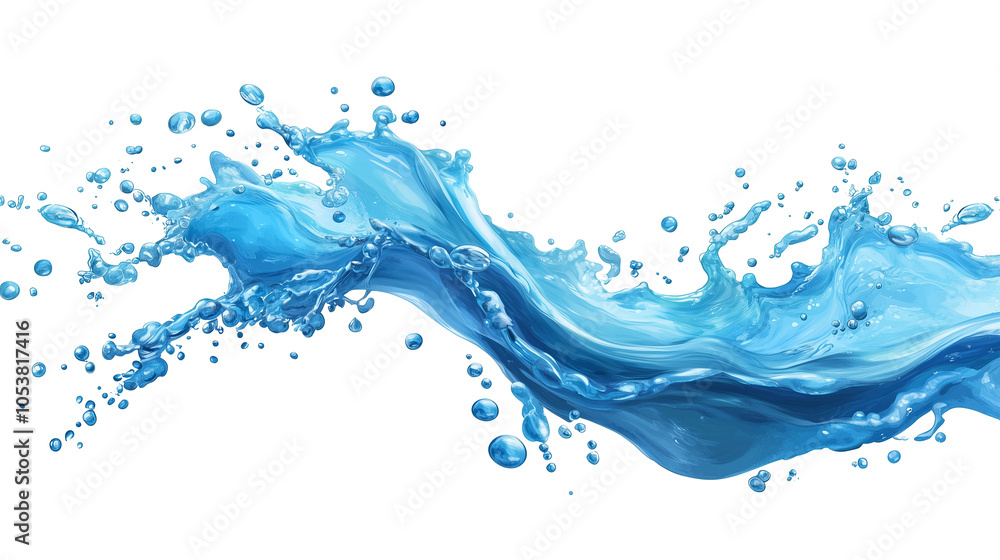 Poster Dynamic splash of blue water with bubbles floating, creating refreshing and energetic scene. fluid motion captures essence of waters natural beauty.png transparent background